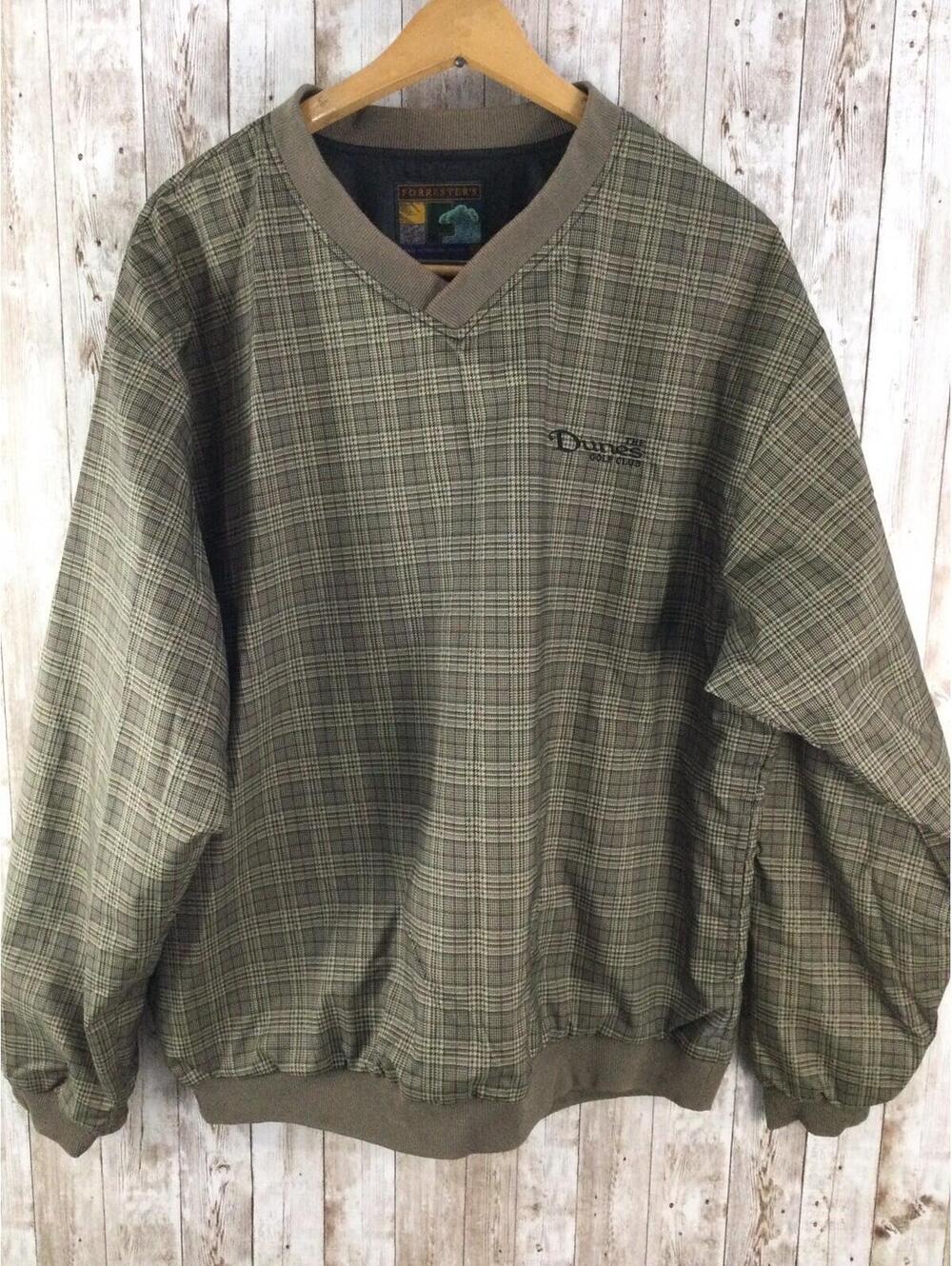 Vtg Forrester's Men’s L Brown Plaid The Dunes Golf Pullover Windbreaker Pockets - Picture 5 of 5